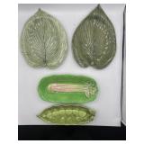 Signed green stoneware serving dishes, 12',