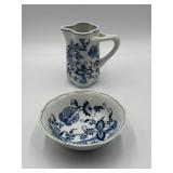 porcelain creamer pitcher and matching bowl,