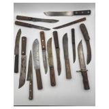 Collection of older hand forged knives & choppers