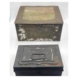 Pair of old metal latch boxes 12x11x6 & 9x6x3