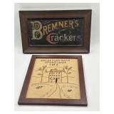 Framed Bremner's crackers ad 14x9 & 1854 stitch