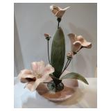 MCM ceramic floral sculpture with tin leaves. ( 1