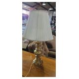 Brass base table lamp with shade (damaged shade)