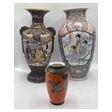 3 signed Japanese pottery vases