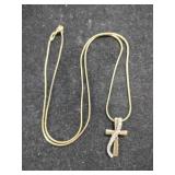 Gold tone cross pendant necklace marked 925.