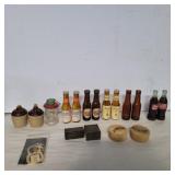 Beer bottle salt and peppers, Pepsi stamps, and