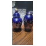 2 Antique Asian Colbalt Blue Hand Painted Peacock