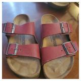 Womens size 8 dark red birkenstocks. Used but