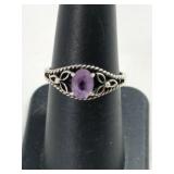 Silver purple stone ring marked 925 size 7.