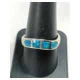 Silver blue/ green stone ring marked 925 size 8.5