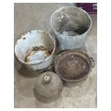 2 galvanized buckets, old pot, and kerosene road