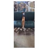 2 matching wood frame office rooling chairs