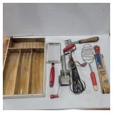 Kitchen utensils and divided wood organizer