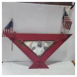 Red metal mirror 22in across 11.5in tall