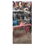 Red cast iron singer sewing machine base with