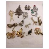 Variety of brooches animals Christmas bow ties