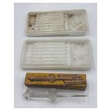 2 American Cabinet Co milk glass dental