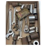 Mix of Craftsman wrenches, sockets, ratchet,