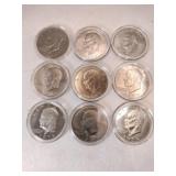 9 1970's Eisenhower dollars
