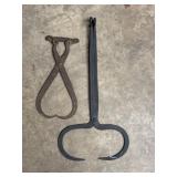 24' & 14' sets of forged iron ice tongs