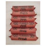 6 rolls 1940's wheat pennies