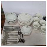 Masonic temple dish set and silverware 5 plates,