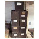 9 old metal file card boxes, 12 x 6 x 6' each