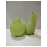 2 lime green vases