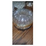 item is a vintage crystal glass round trinket box