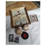 Group of sports items: 2 vintage baseballs;