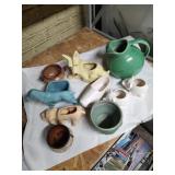 Group of vintage flower pots, pitcher, & bowls.