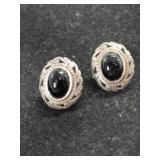Silver black onyx post earrings marked 925.