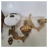 2 gold painted Cast iron oil lamp holders