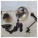 1 black cast iron oil lamp holder with oil lamp