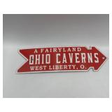 Vintage metal arrow-shaped sign 'Ohio Caverns' in