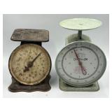 Pair of vintage metal kitchen scales, both need
