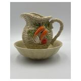 Lefton embossed ceramic pitcher & matching bowl,