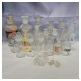 19 apothecary glass bottles and lids various