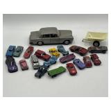 vintage die-cast toy cars and trailers