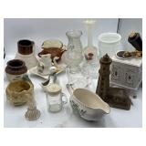 Mix of pressed stoneware, glass, vases, pitcher,