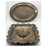 Silver plate platter & footed chip & dip serving