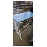 Cast iron domestic sewing base with blue top