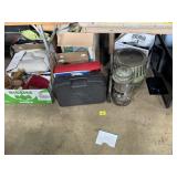 Coleman, TV, terrarium, tools, doll heads, purses