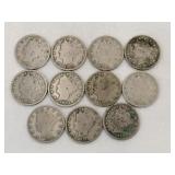 11 V  nickels 1897 through 1912