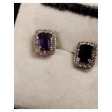 Silver purple stone post earrings marked 925.