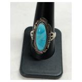Silver Turquoise Ring marked 925 Philippine size
