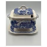 Blue transferware soup tureen and under plate