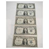 5 1957 Blue seal silver certificate 1$
