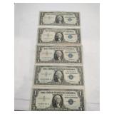 5 1957 Blue seal silver certificate 1$