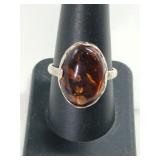 Large Amber ring unmarked size 9